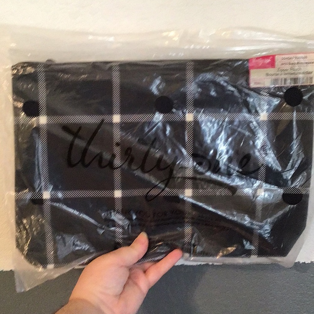 Thirty-One Black & White Plaid Zipper Pouch